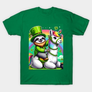 Leprechaun Sloth Riding Llama Unicorn St Patricks Day T-Shirt